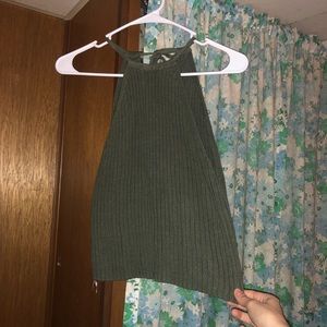 LA Hearts Green Ribbed Knit Sweater Halter Tank Top